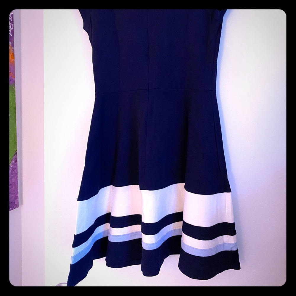 Aqua dress - navy with white and light blue, large